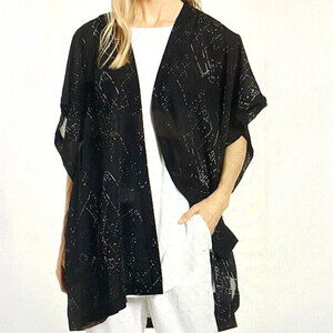 EILEEN FISHER Marrakesh Silk Blend Open Front Kimono in Black Size L/XL